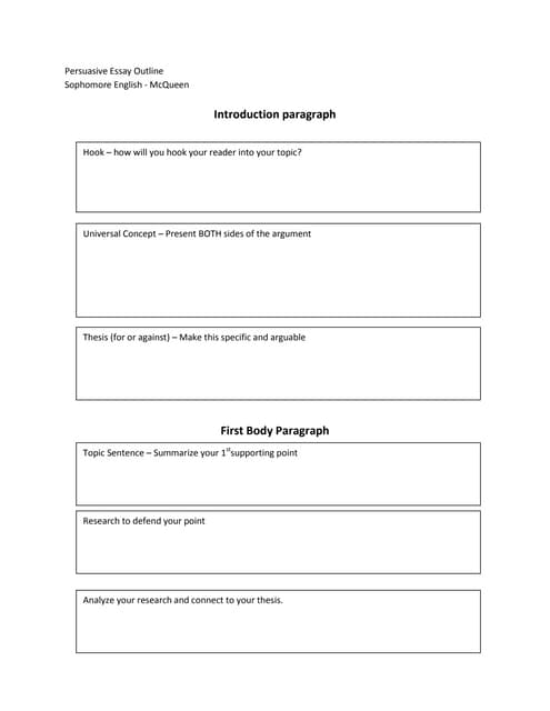 persuasive essay format outline